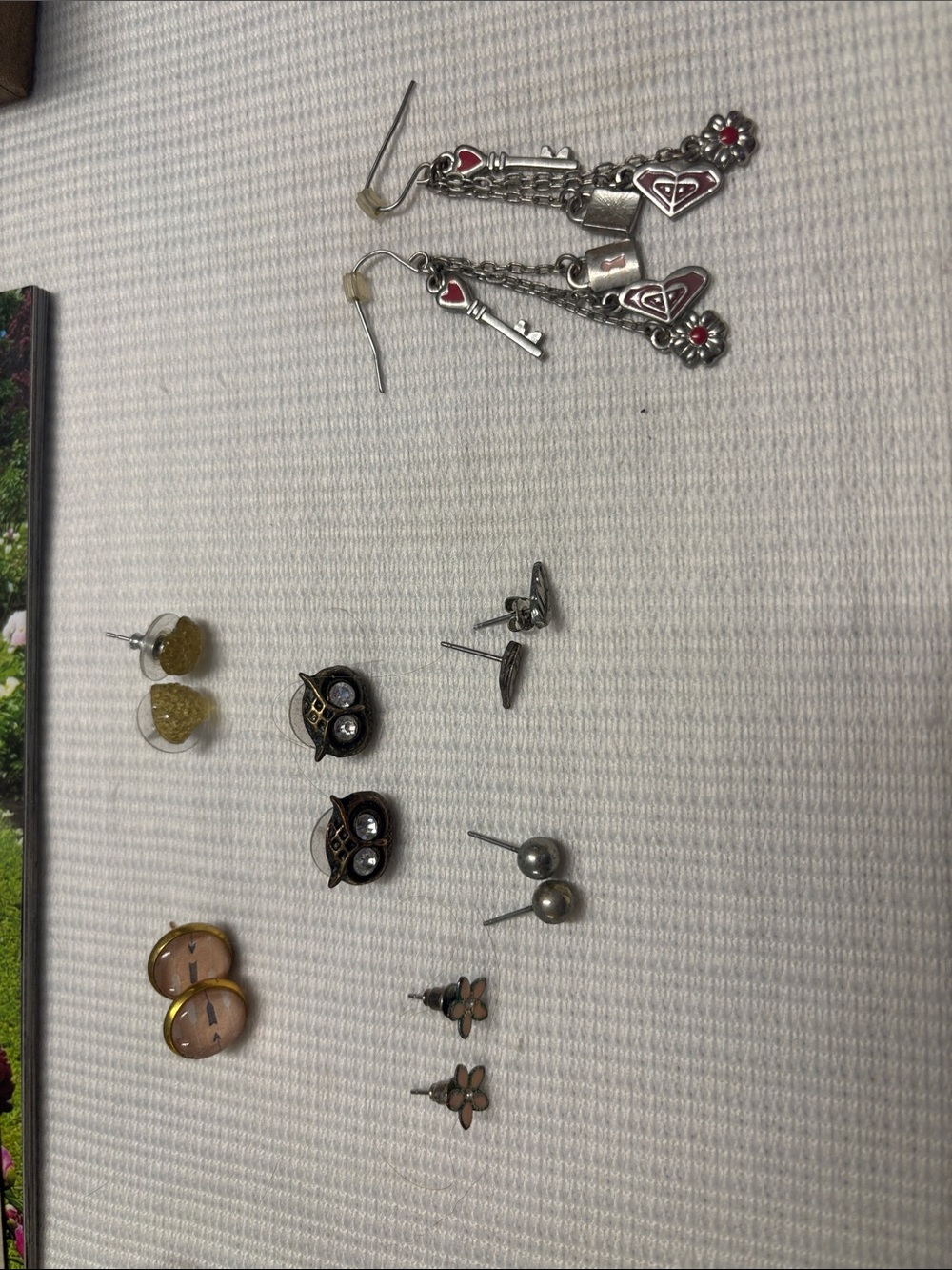 Mixed Earring Lot with Silver-Tone Dangles and Studs - Red, Gold, Black, Pearl